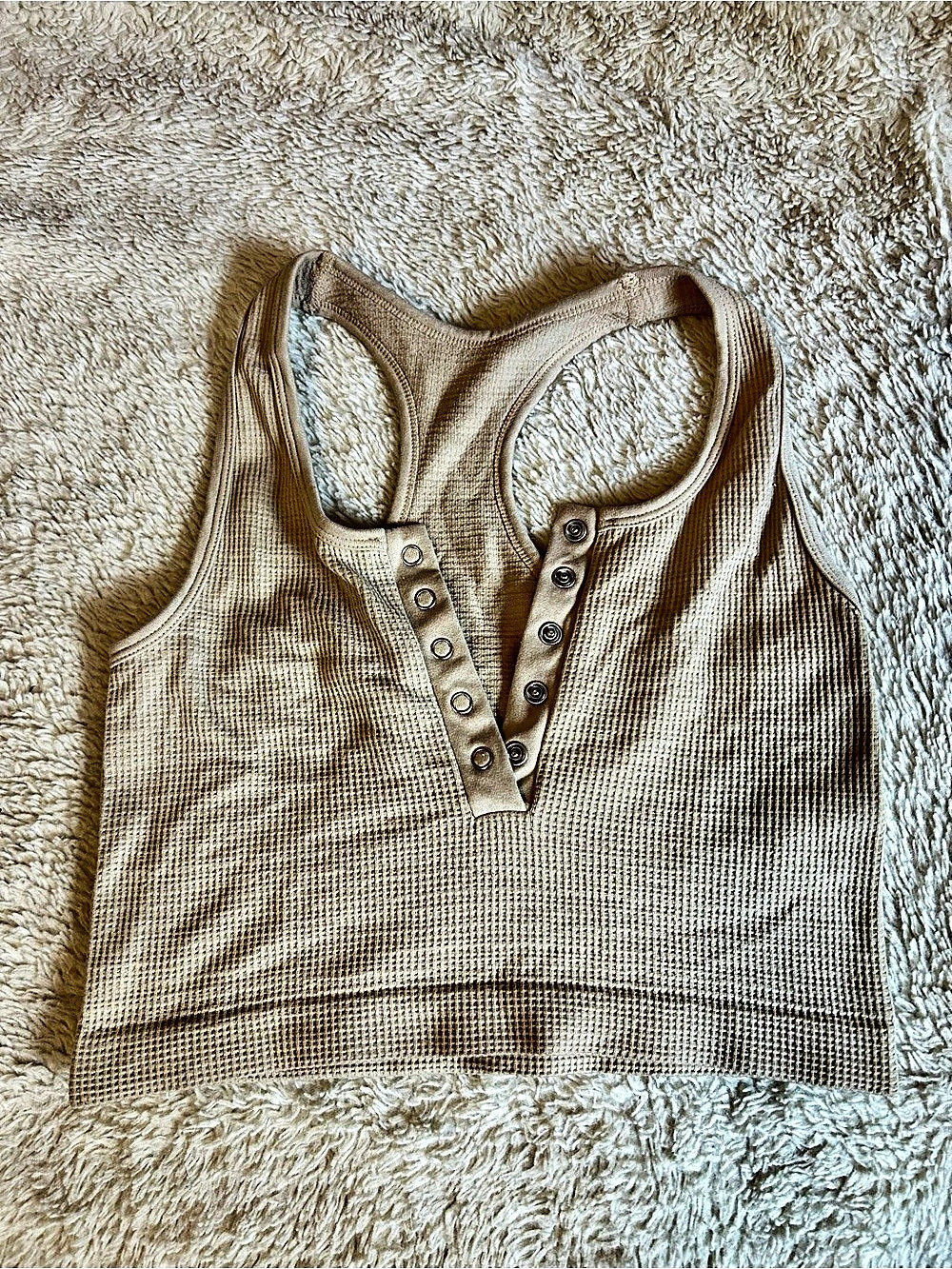 Free People Snap Into It Henley Crop Tank Top in Brown